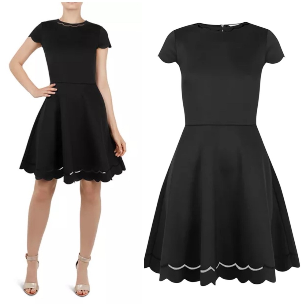 Ted Baker London Black Scallop Hem Fit & Flare Dress Ted size 3, Regular Sise 8